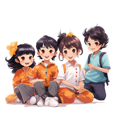 【PNG素材网-png.mixinnet.cn】四个可爱的学生在一起