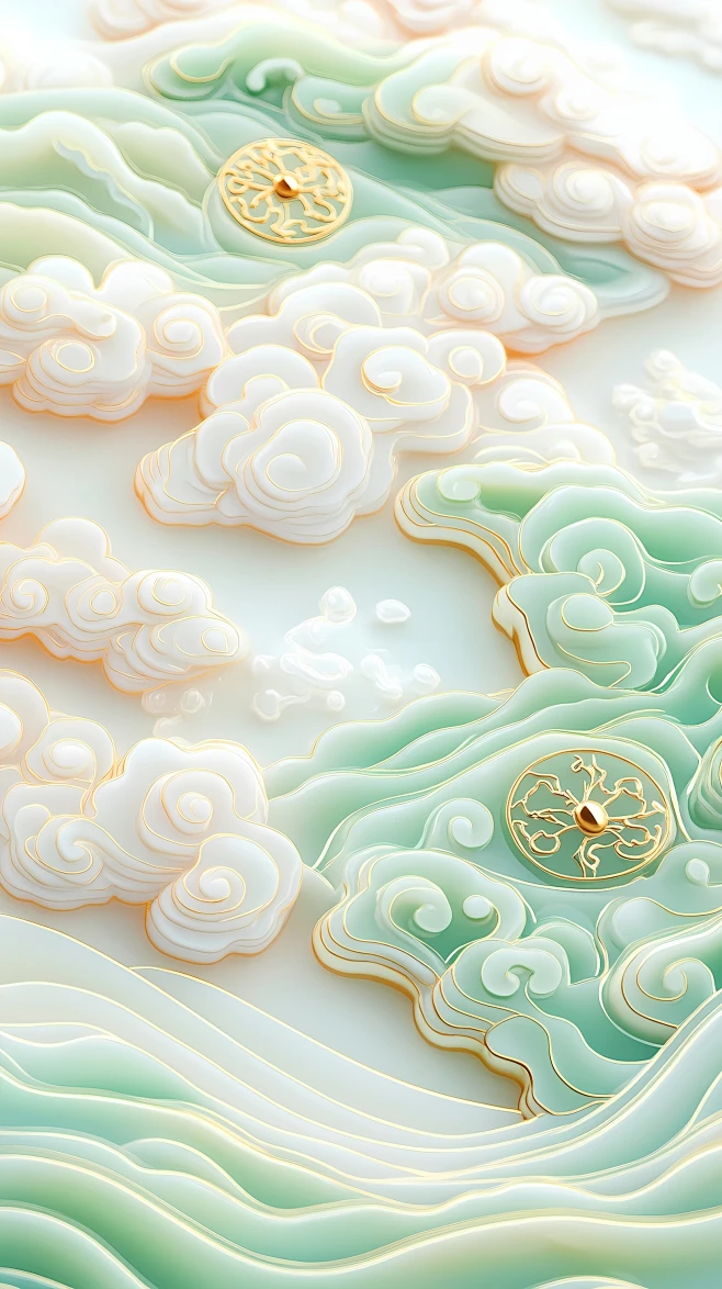 【PNG素材网-png.mixinnet.cn】淡绿祥云壁纸 古风雅韵