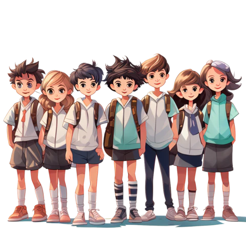 【PNG素材网-png.mixinnet.cn】一群可爱的手绘小学生