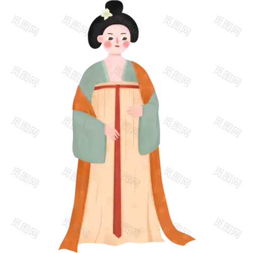 手绘古代美人服饰插画