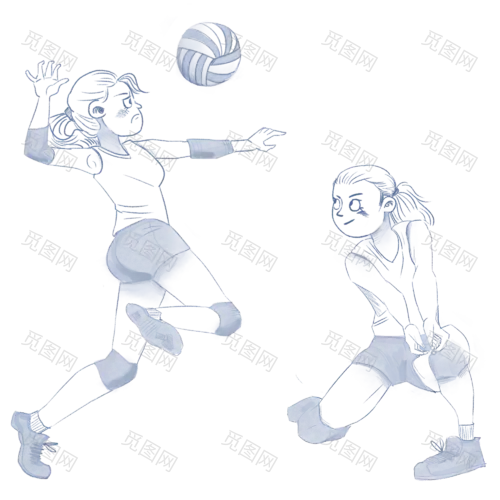 手绘-体育竞技元素-排球