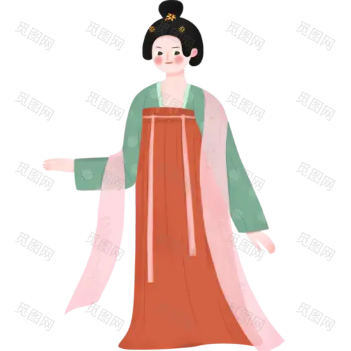 手绘古代美人服饰插画