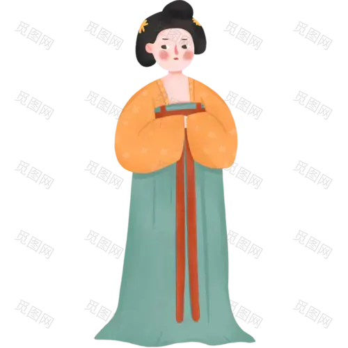 手绘古代美人服饰插画