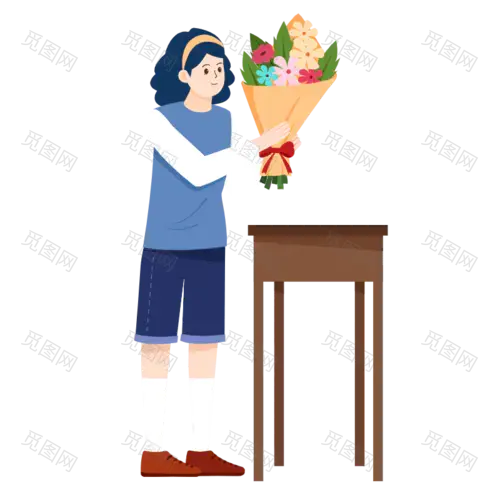 扁平-插花花艺女性人物插画-SVG10