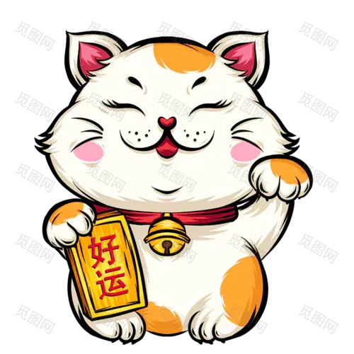 春节国潮风手绘插画贴纸--招财猫