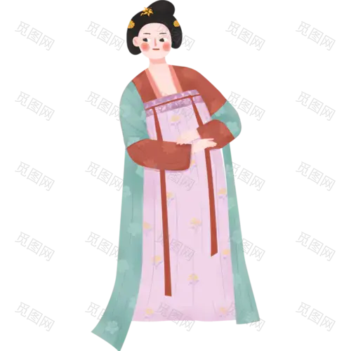 手绘古代美人服饰插画