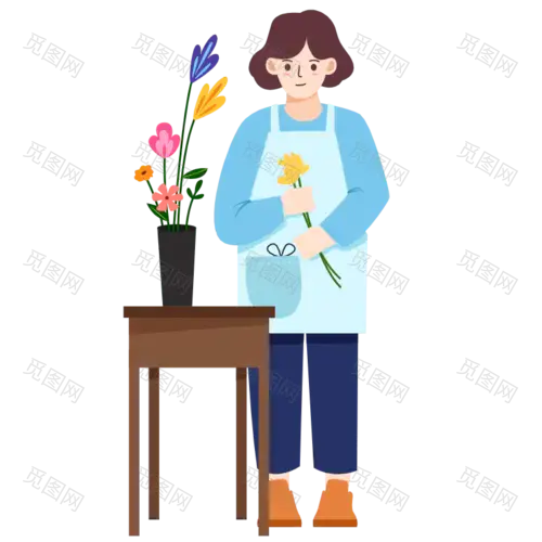 扁平-插花花艺女性人物插画-SVG4