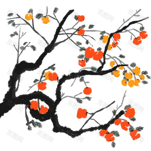 中国风水墨植物贴纸-柿子