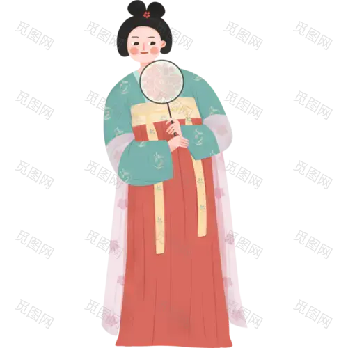 手绘古代美人服饰插画