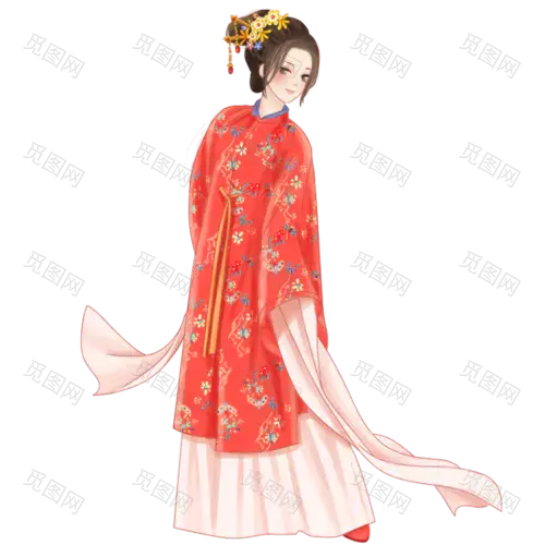 手绘-中国风汉服人物插画贴纸8