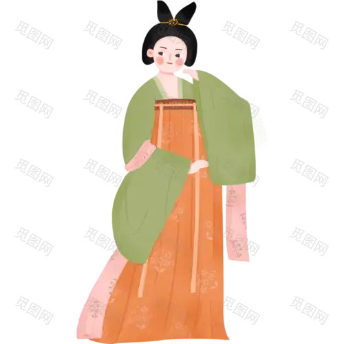 手绘古代美人服饰插画