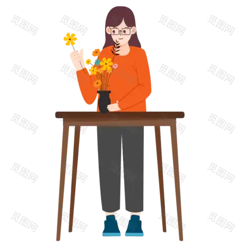 扁平-插花花艺女性人物插画-SVG7