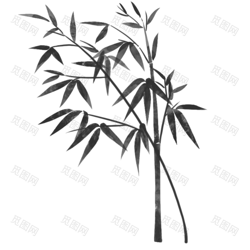 中国风-水墨竹叶植物元素贴纸5