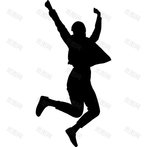 青年欢庆跳舞黑色剪影