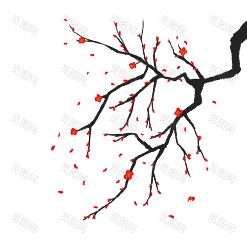 中国风-水墨梅花植物元素贴纸4