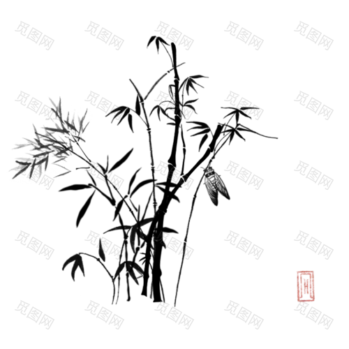 水墨中国风竹子植物元素贴纸7