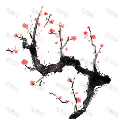 水墨中国风植物元素贴纸-梅花