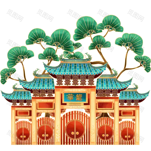 建筑地标-金边国潮风-龙华