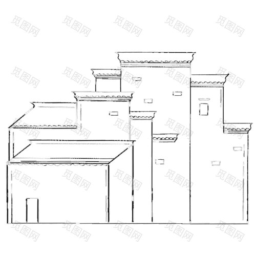 手绘-线条中式建筑元素