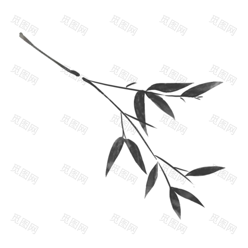 中国风-水墨竹叶植物元素贴纸8
