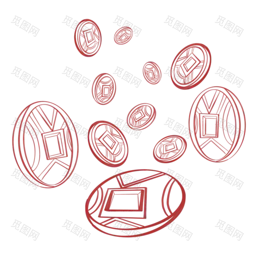 手绘-铜钱、元宝元素