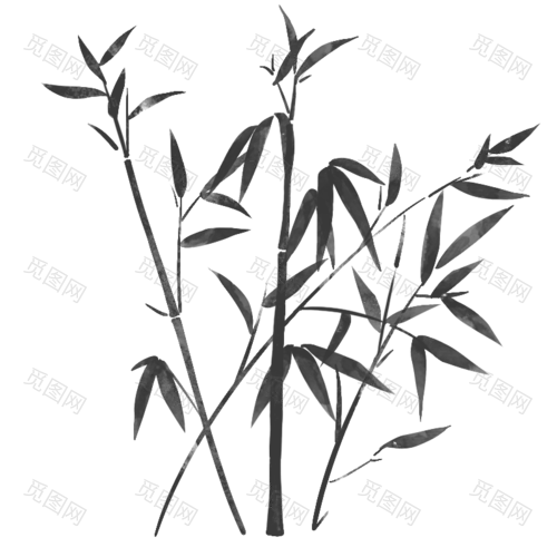 中国风-水墨竹叶植物元素贴纸2