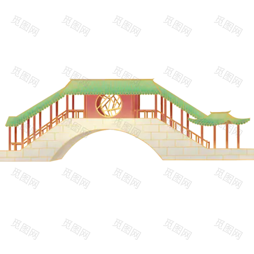 手绘-中国风传统建筑贴纸-桥