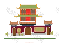 国潮建筑插画PNG