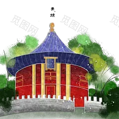 国潮建筑插画PNG