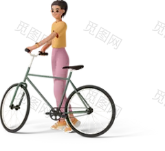 Woman standing with bicycle in profile Illustration in PNG, SVG