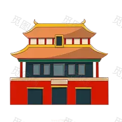 国潮建筑插画PNG