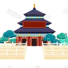 国潮建筑插画PNG