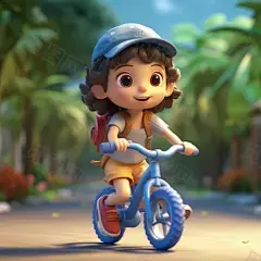 a cute girl riding a bike, excitement, blind box style cute boy character, tide play blind box Pixar