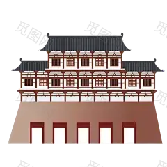 国潮建筑插画PNG