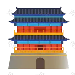 国潮建筑插画PNG