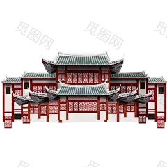 国潮建筑插画PNG