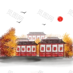 国潮建筑插画PNG