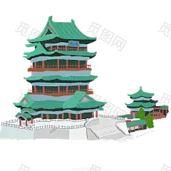 国潮建筑插画PNG