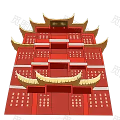 国潮建筑插画PNG