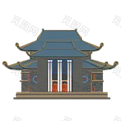 国潮建筑插画PNG