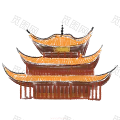 国潮建筑插画PNG