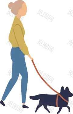 正在遛狗的妇女@日常休闲生活 卡通扁平人物PNG免抠图