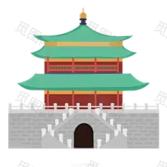 国潮建筑插画PNG