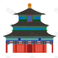 国潮建筑插画PNG