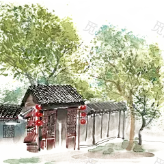 古风建筑插画PNG