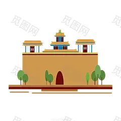 国潮建筑插画PNG