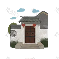 国潮建筑插画PNG