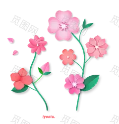 剪纸鲜花元素 png