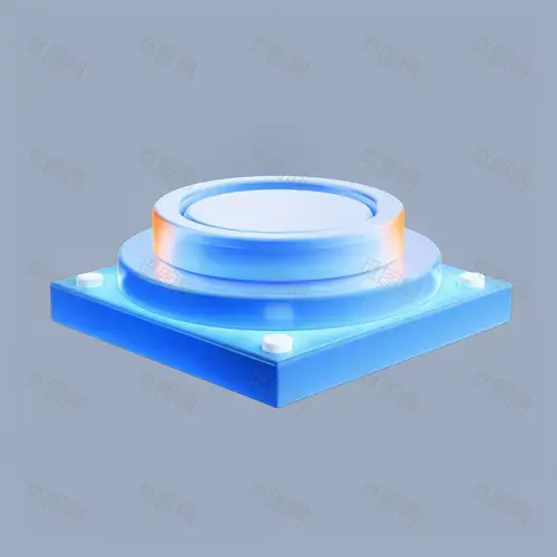 A stage 3d icon, Light blue, blue frosted glass, A small amount of orange color, white acrylic, Tran