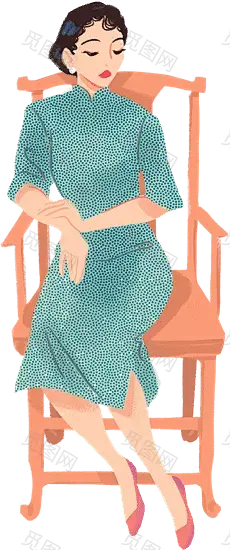 Retro Lady in Teal Cheongsam